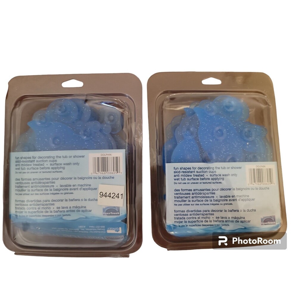NIP Dolphin Bay Shower Curtain 11318 w Rings And Bath Tub Treads New In Package - Picture 5 of 5